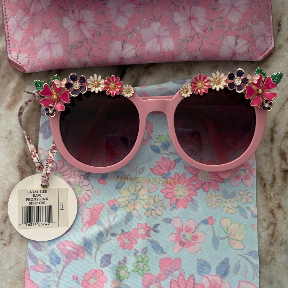 Loveshack Fancy Pink Floral Embellished Sunglasses
